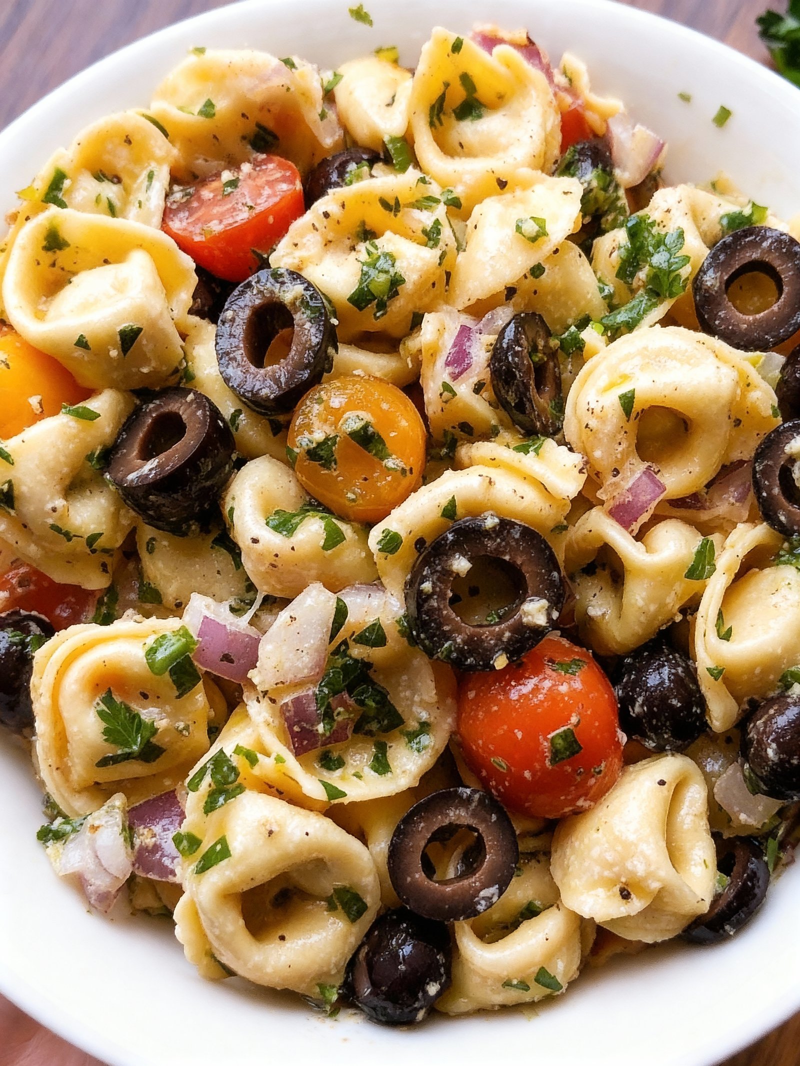 Olive Tortellini Pasta Salad finished
