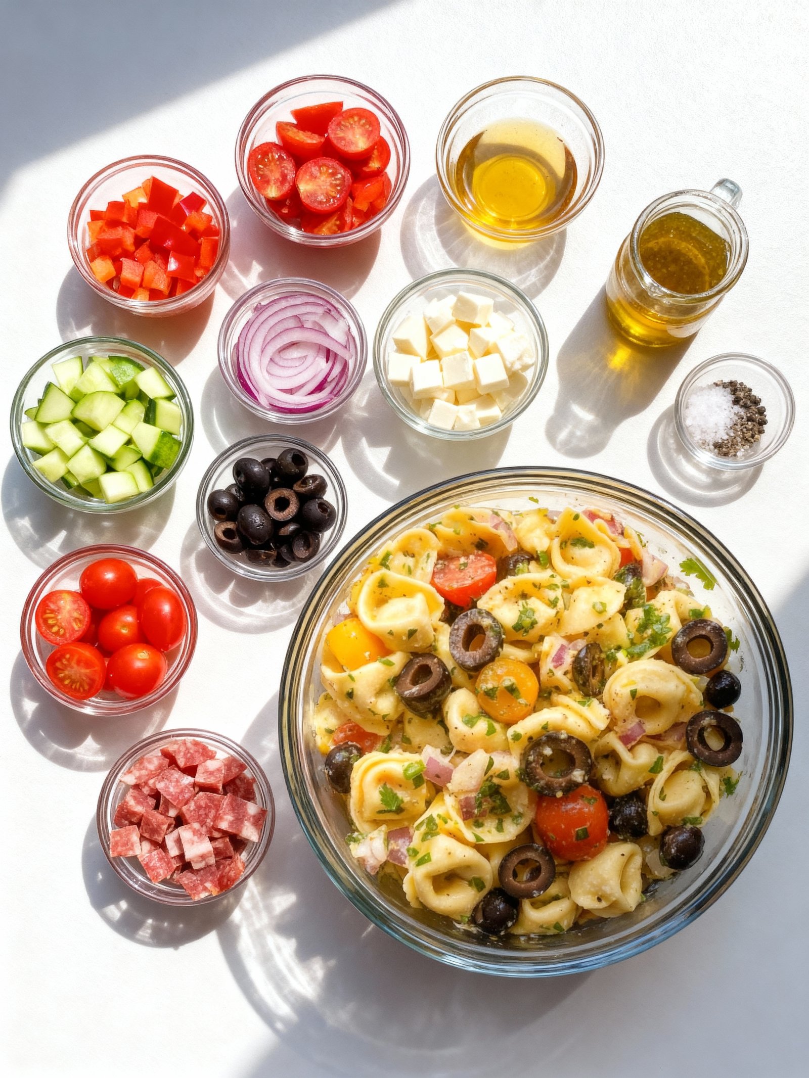 Olive Tortellini Pasta Salad ingredients