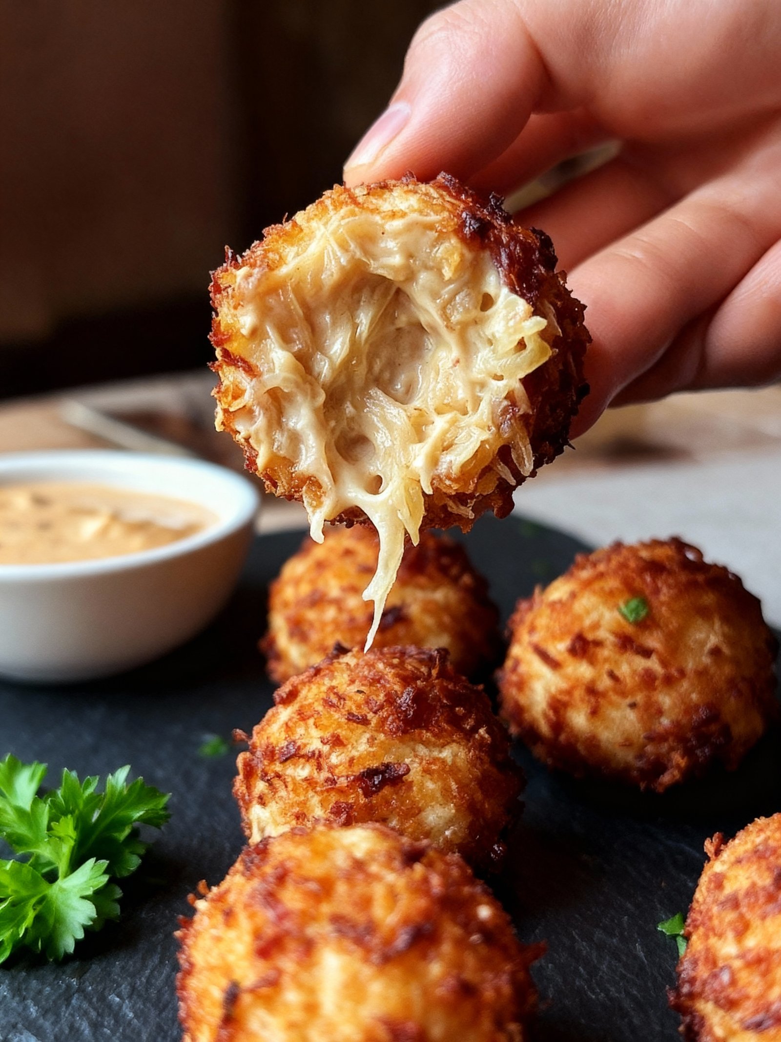Reuben Balls with Dipping Sauce finished