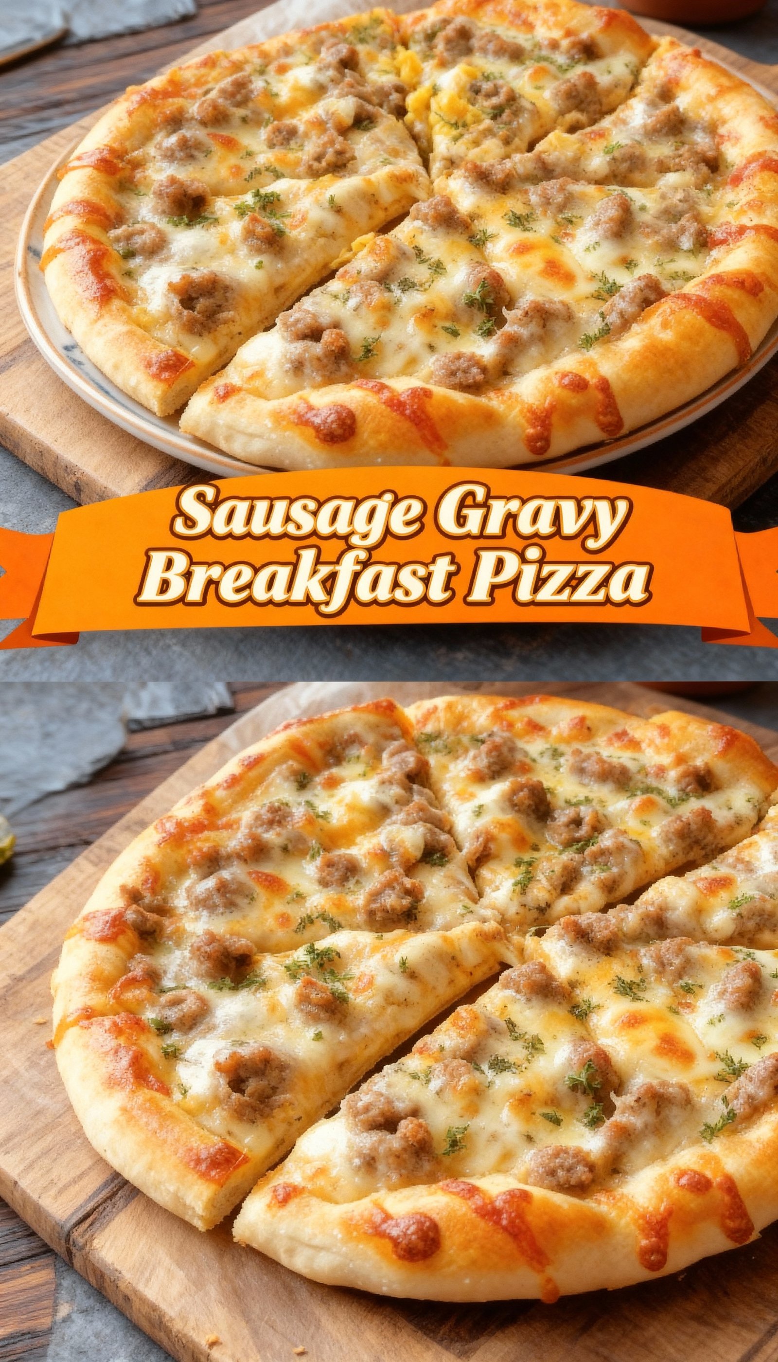 Sausage Gravy Breakfast Pizza finished