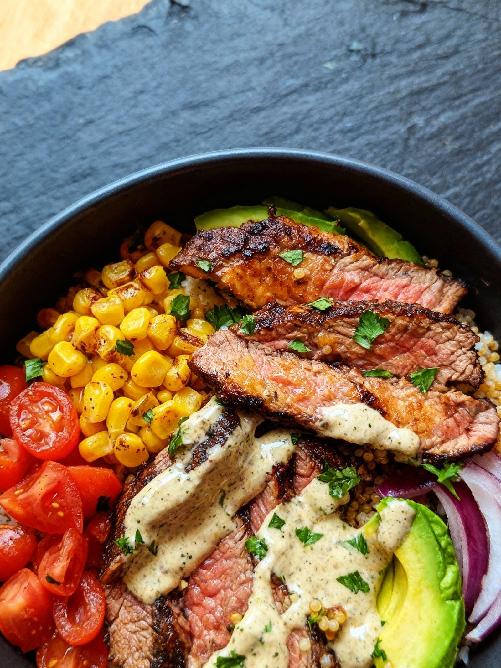 Steak Avocado Corn Bowl finished