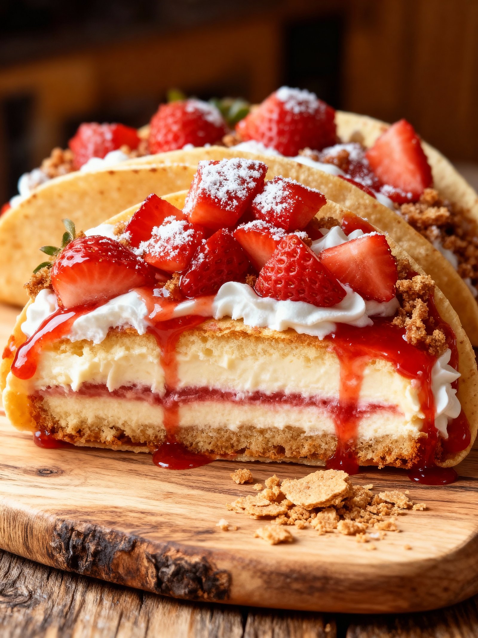Strawberry Crunch Cheesecake Tacos finished
