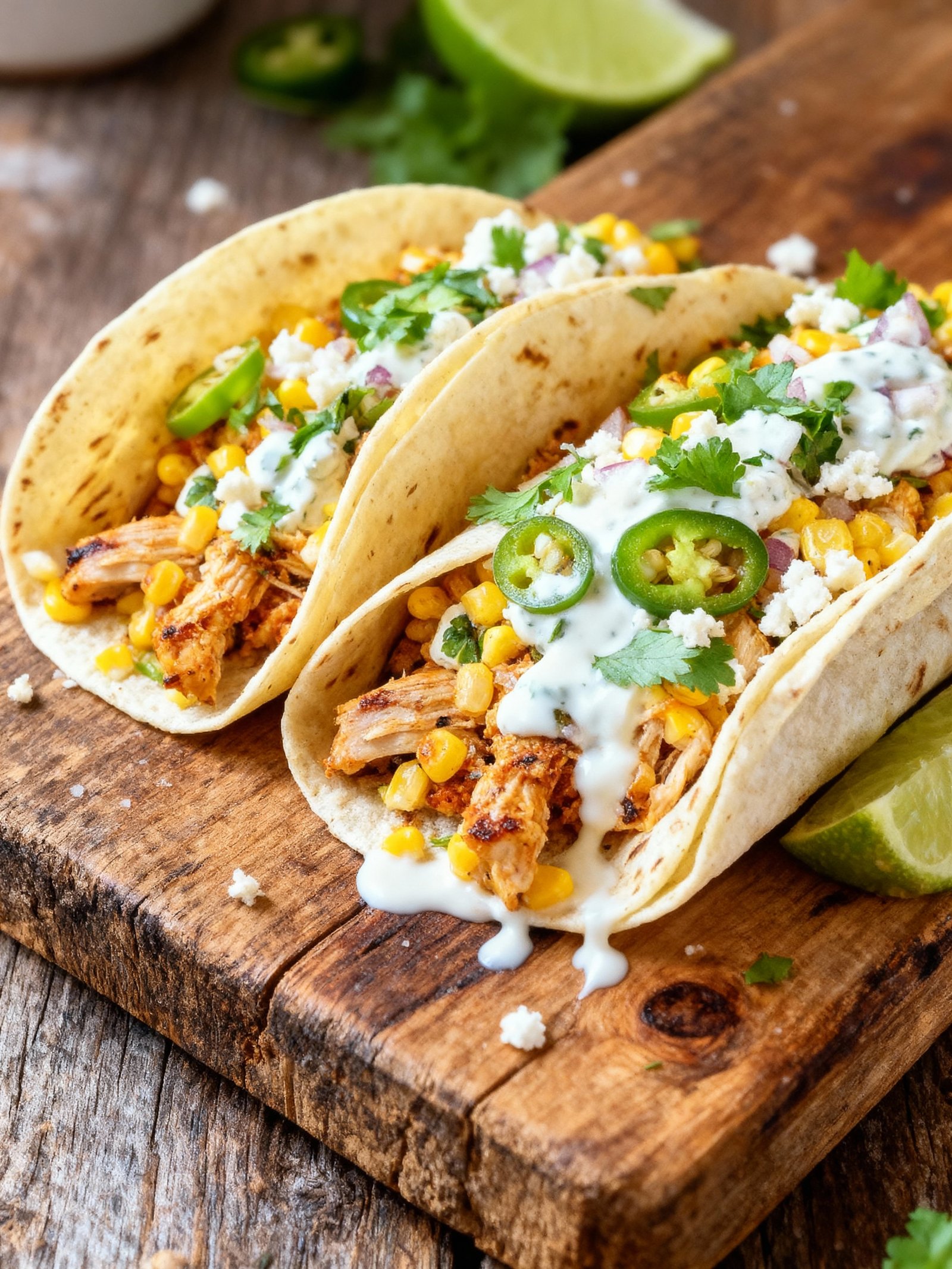 Street Corn Chicken Tacos finished