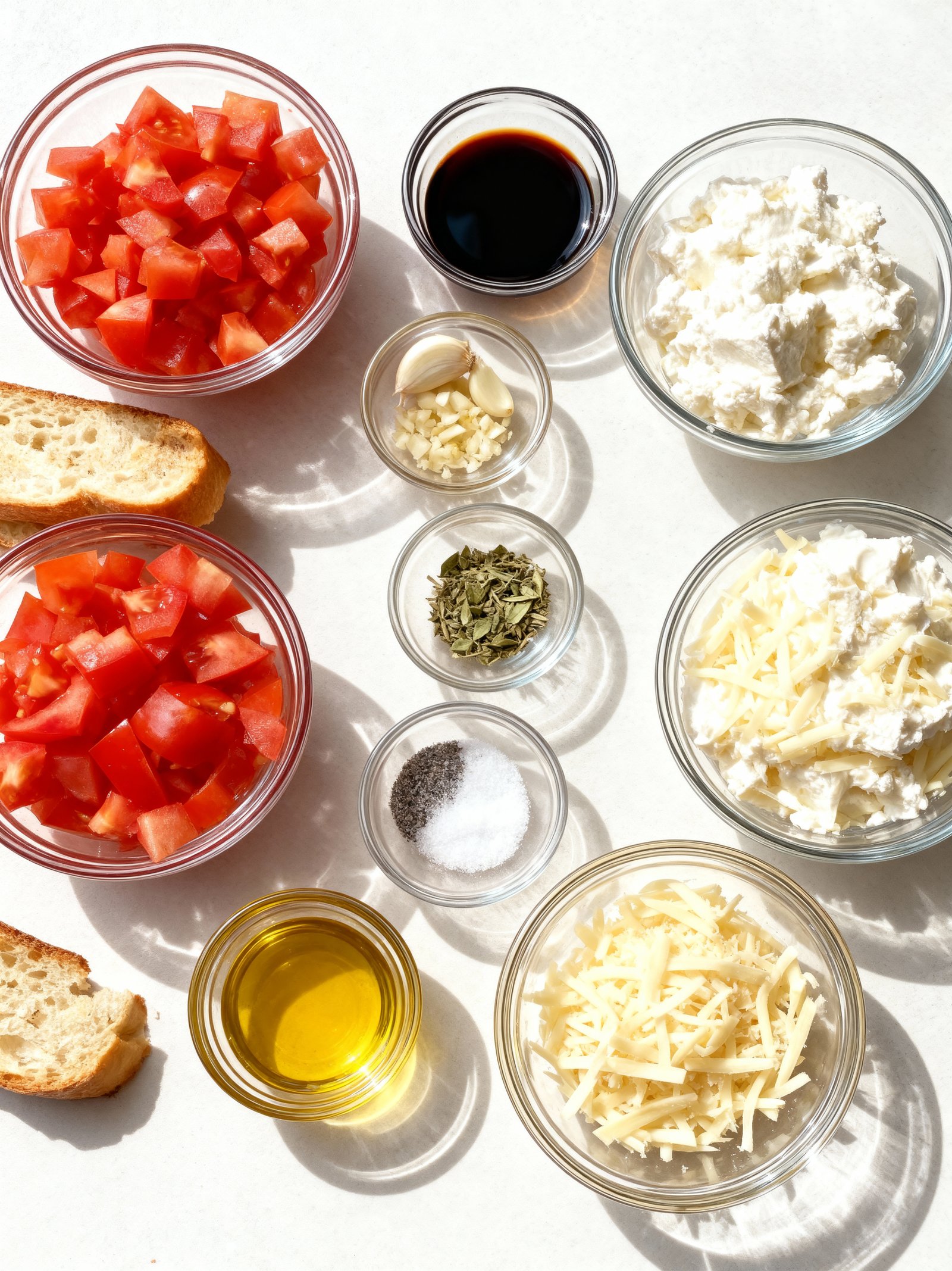 Three Cheese Tomato Bruschetta Dip ingredients