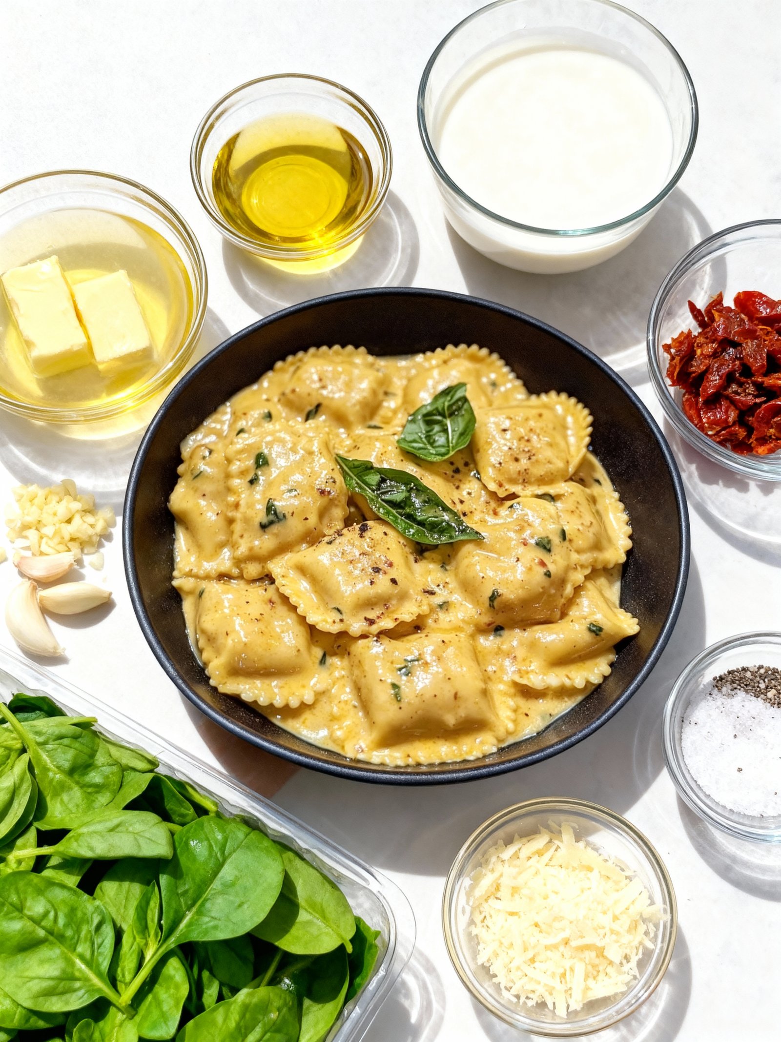 Tuscan Creamy Spinach Ravioli ingredients