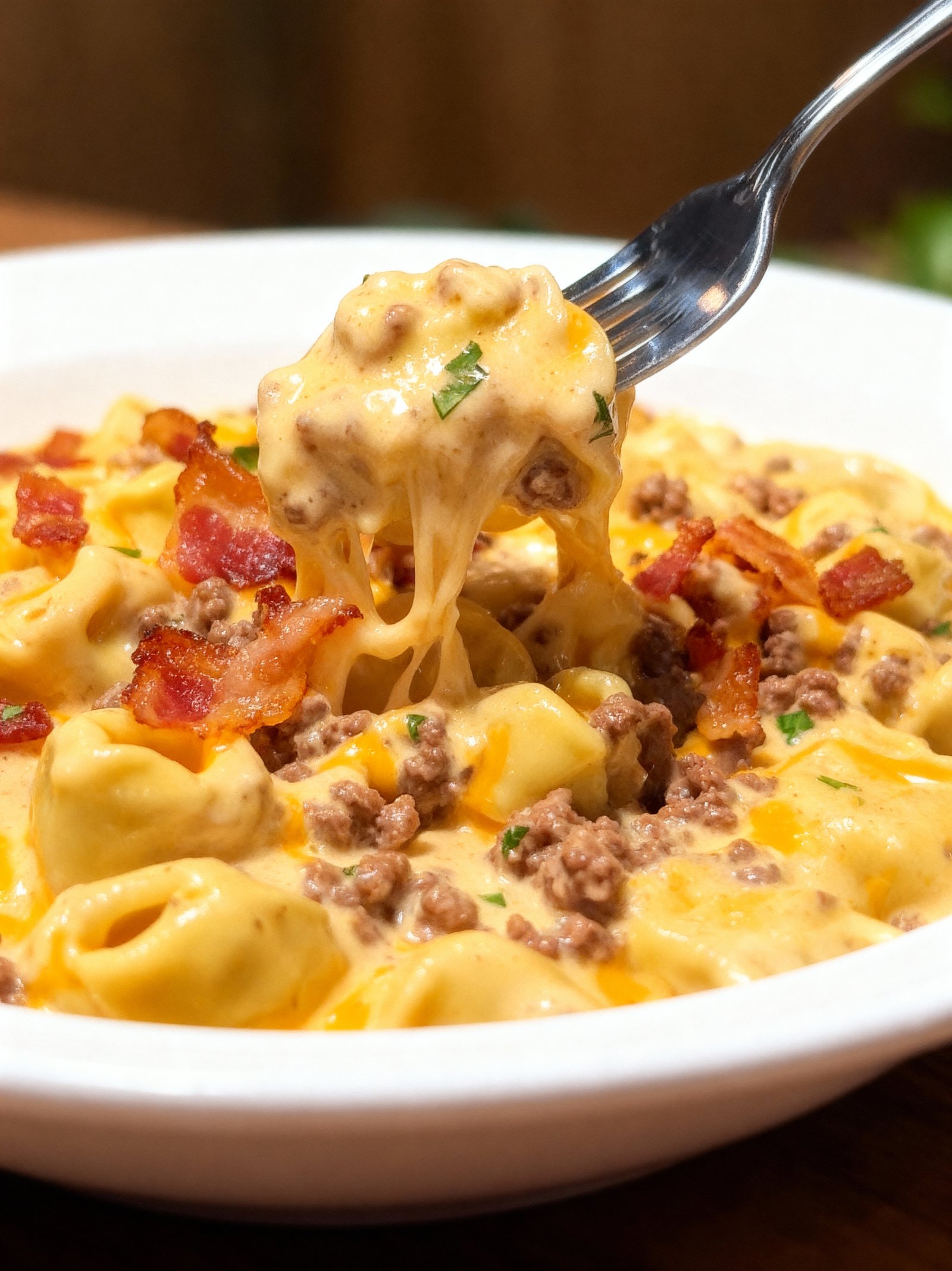 Bacon Cheeseburger Tortellini finished