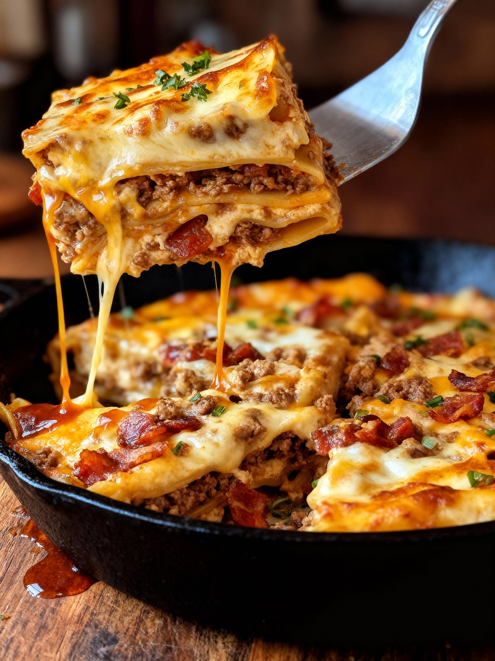 BBQ Bacon Cheeseburger Lasagna finished