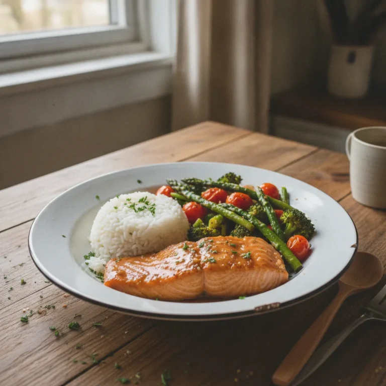 Heavenly Honey Garlic Salmon With Veggies & Rice Recipe