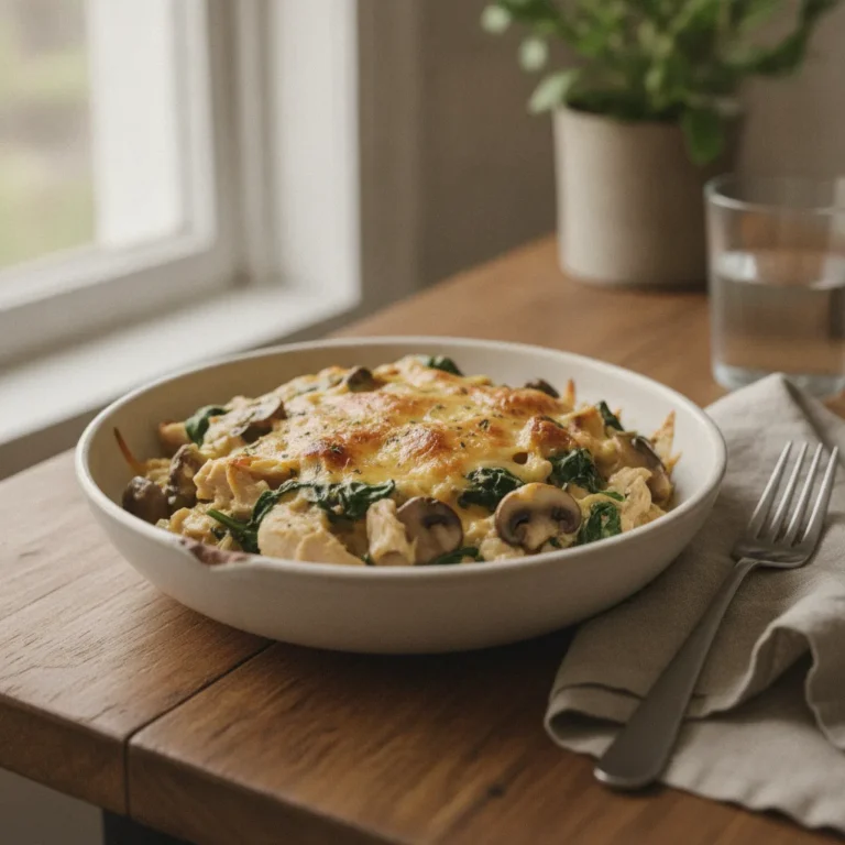 Chicken Spinach and Mushroom Low-Carb Oven Dish Recipe
