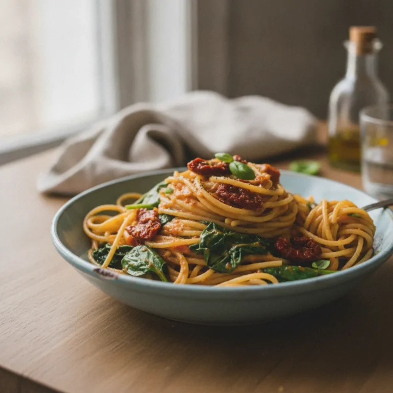 Spaghetti & Spinach with Sun-Dried Tomato Cream Sauce Recipe