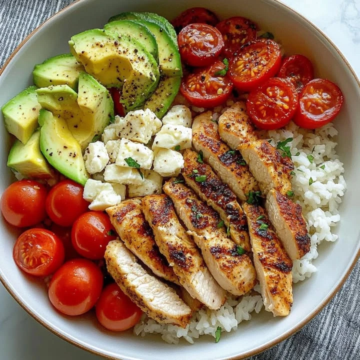 Recipe Title: Chicken, Avocado, and Tomato Bowl finished