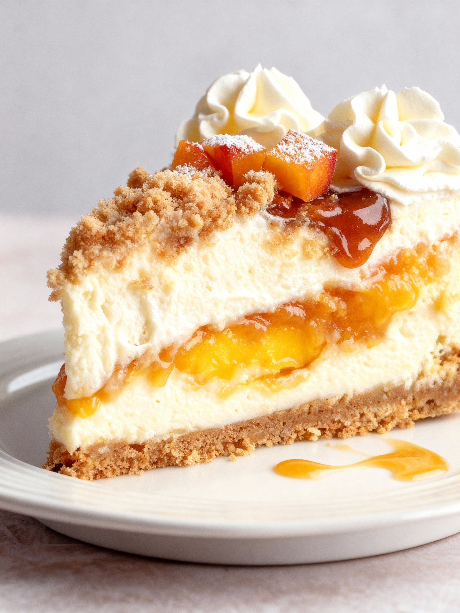 Cinnamon Peach Cobbler Cheesecake finished