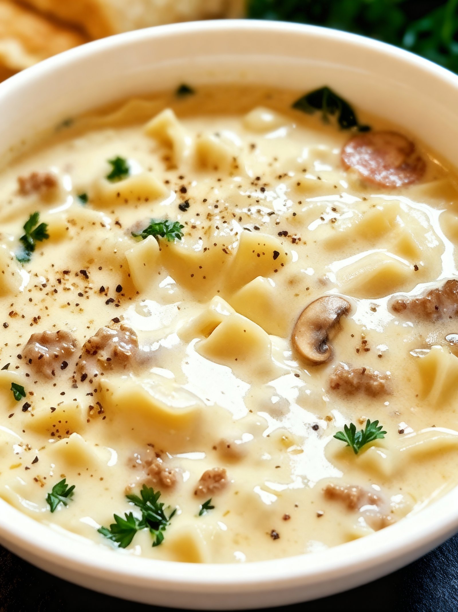 Creamy Alfredo Lasagna Soup finished
