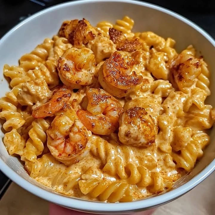 Creamy Cajun Shrimp and Chicken Pasta finished