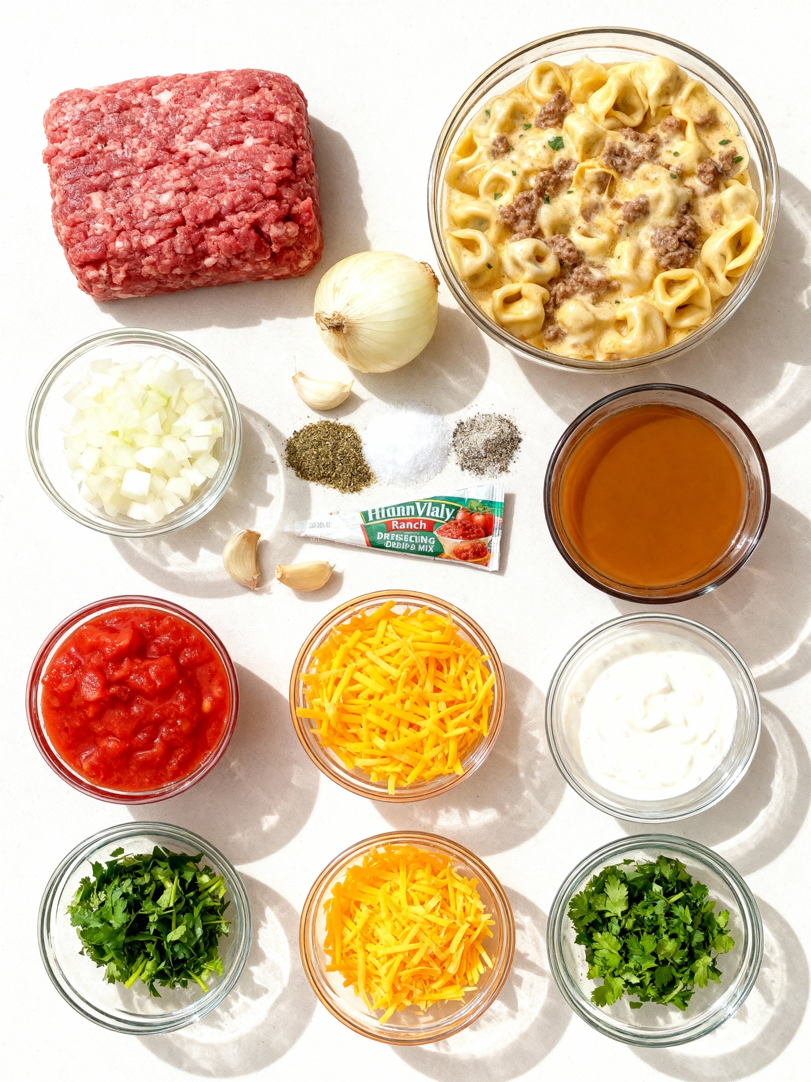 Creamy Ranch Beef Tortellini ingredients