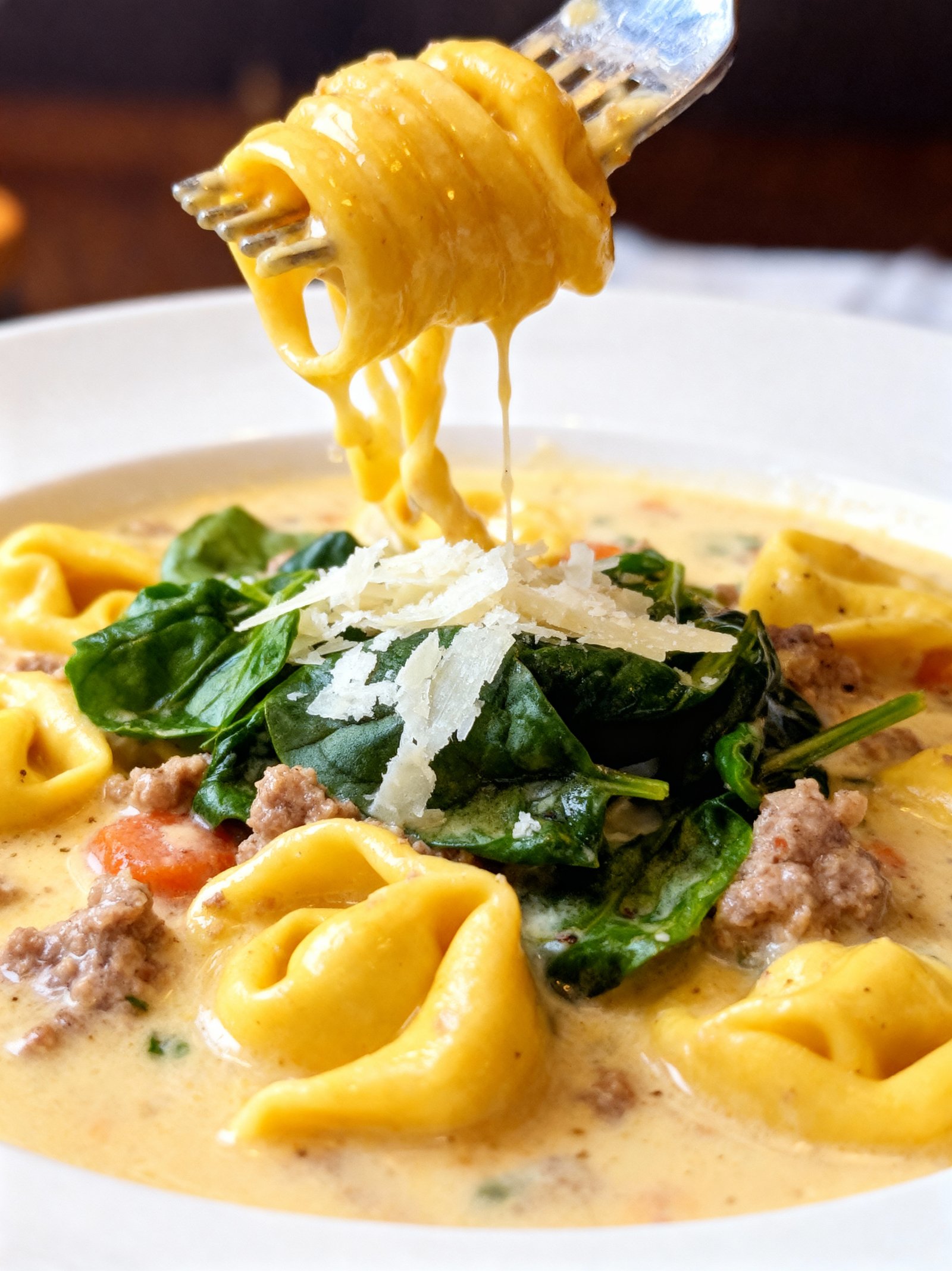 Crockpot Sausage Tortellini Soup finished