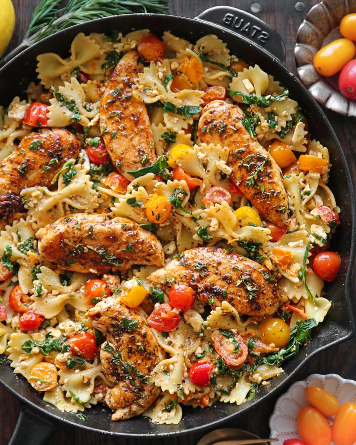 Feta Chicken Pasta is so good and easy finished