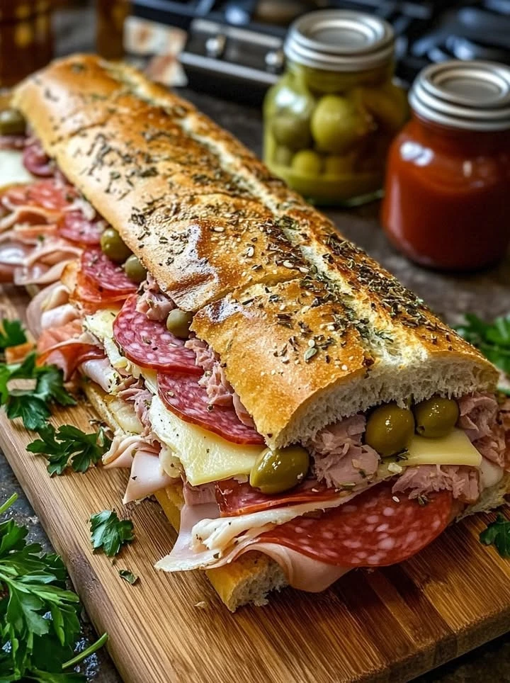 Giant Muffaletta Italian Sandwich finished