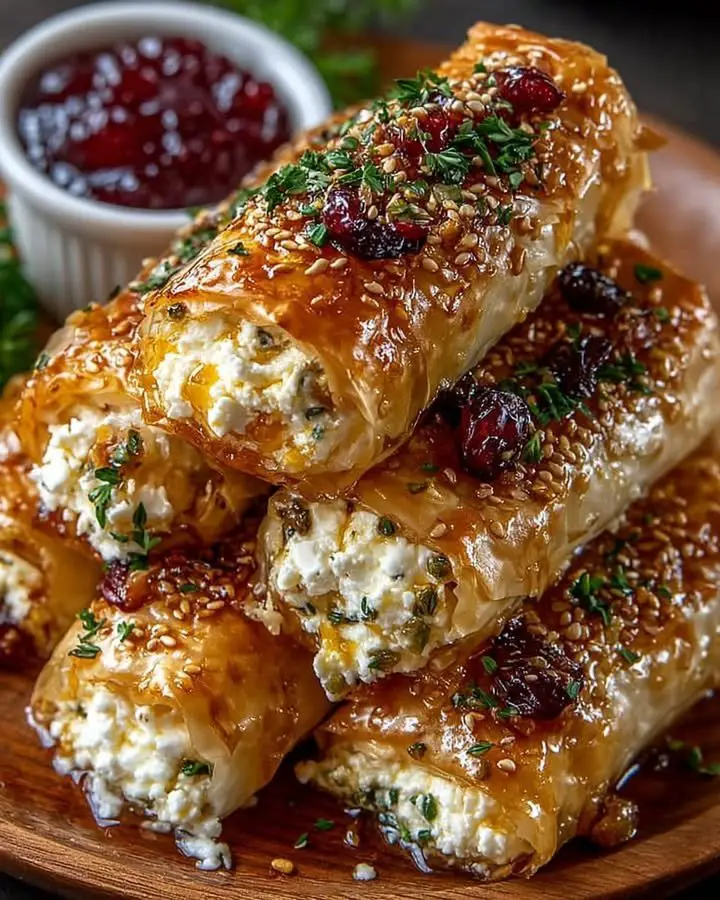 Golden Baked Feta Rolls with Sweet Cranberry Honey ingredients