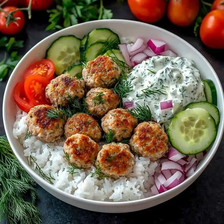 Greek Meatball Bowl with Tzatziki & Fresh Veggies ingredients