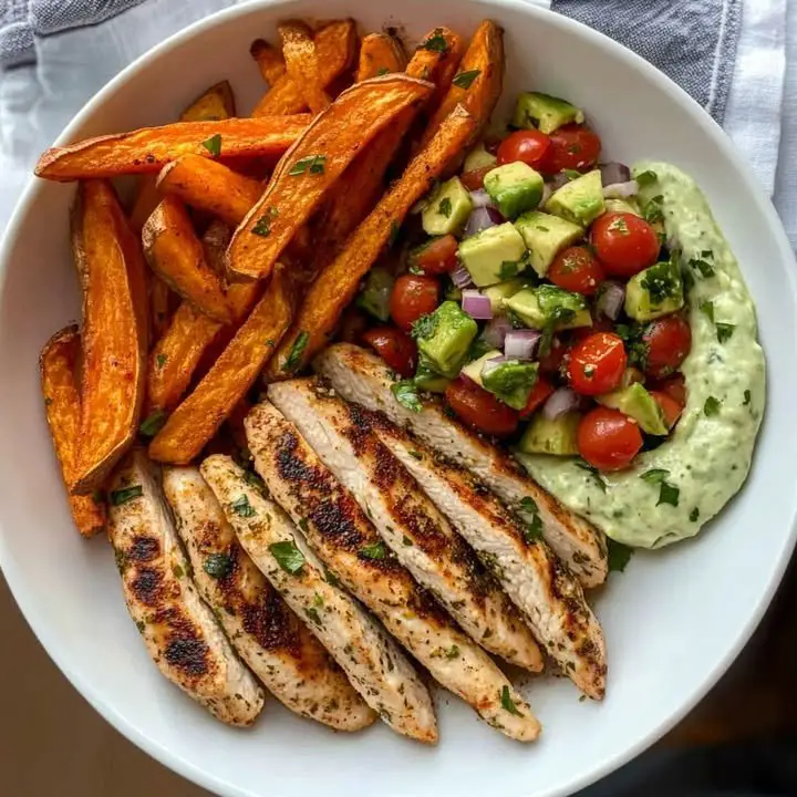 Grilled Herb Chicken Bowl with Sweet Potato Fries & Avocado Salsa ingredients