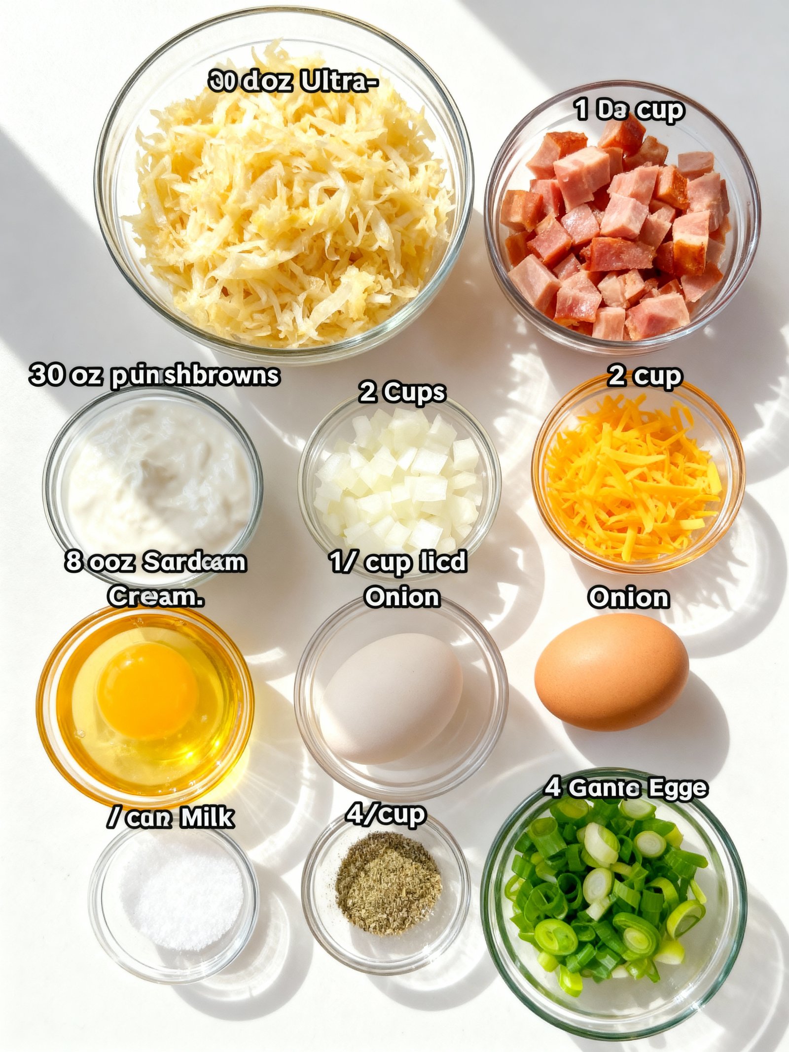 Ham and Cheese Hash Brown Casserole ingredients