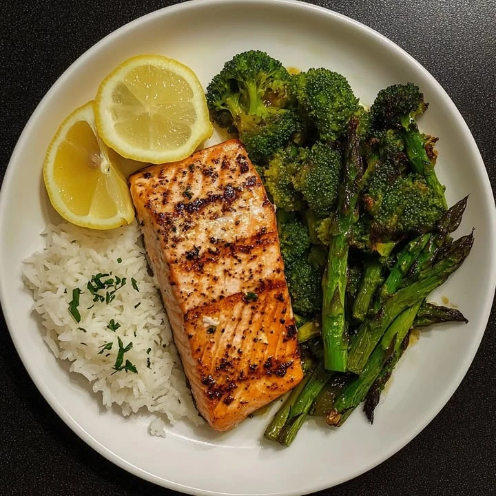 Heavenly Honey Garlic Salmon with Veggies & Rice finished