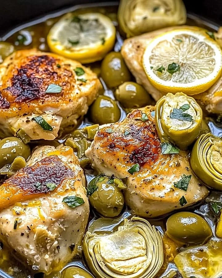 Mediterranean Lemon Chicken with Artichokes & Olives Recipe finished