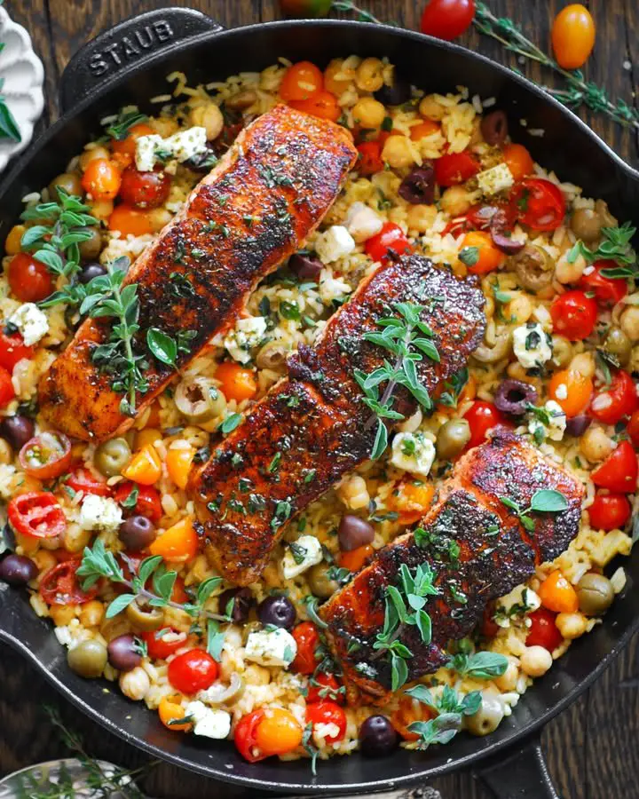 Mediterranean Salmon with Lemon Rice and Chickpeas in 30 Minutes ingredients