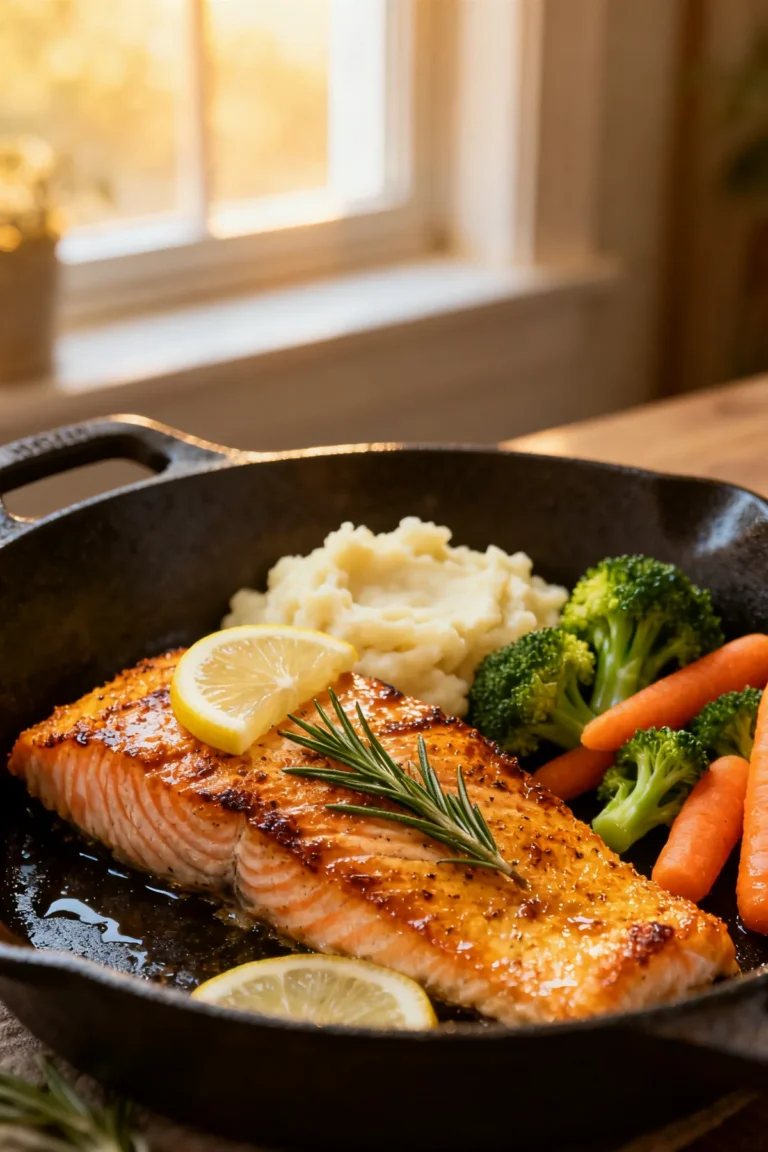 Pan-Seared Lemon Rosemary Salmon with Mashed Potatoes