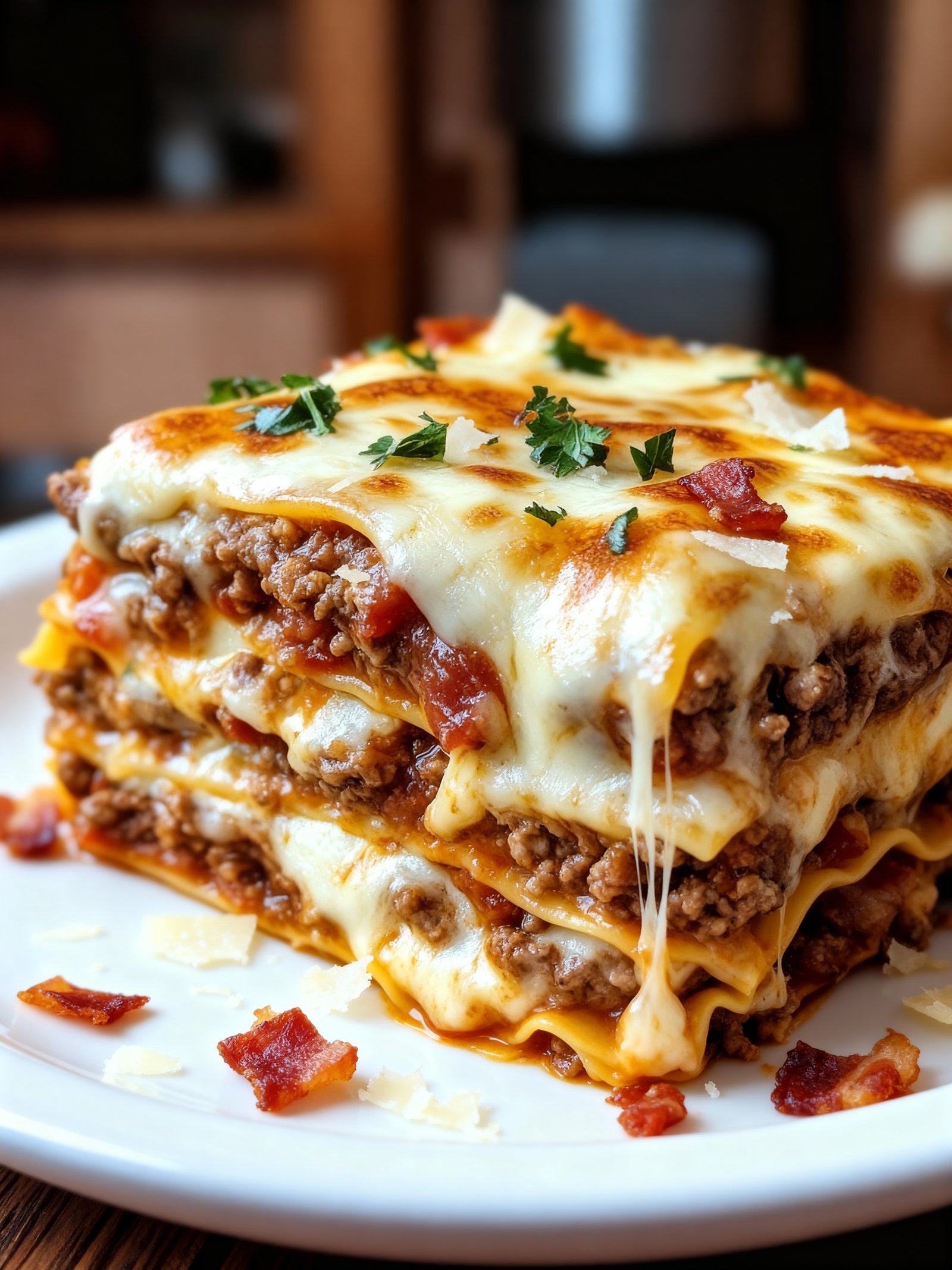 Parmesan Garlic Bacon Cheeseburger Lasagna finished