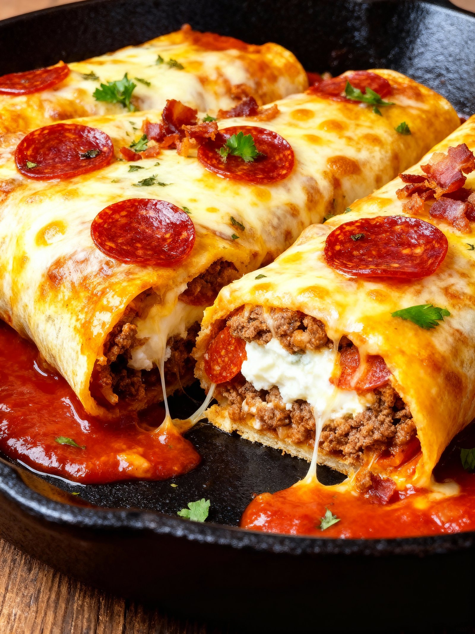 Pizza Enchiladas with Ground Beef finished