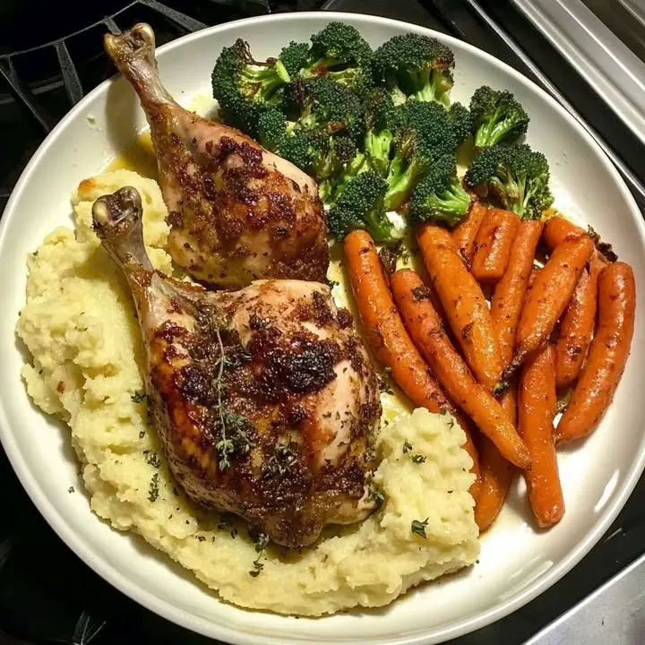 Roasted Chicken with Garlic Mashed Potatoes, Roasted Carrots, and Broccoli ingredients