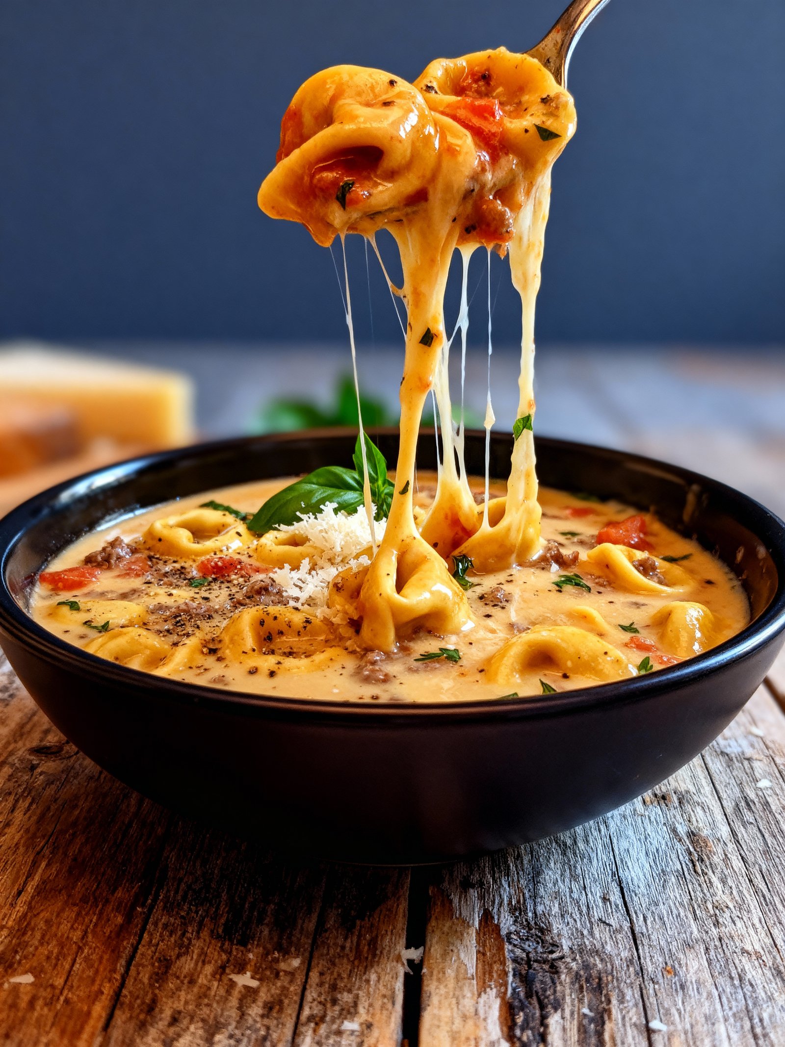 Slow Cooker Tomato Tortellini Soup finished