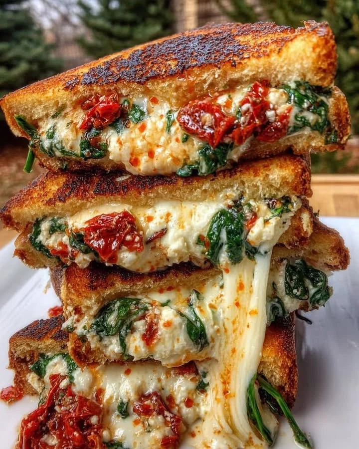Sun-Dried Tomato, Spinach, and Ricotta Grilled Cheese finished