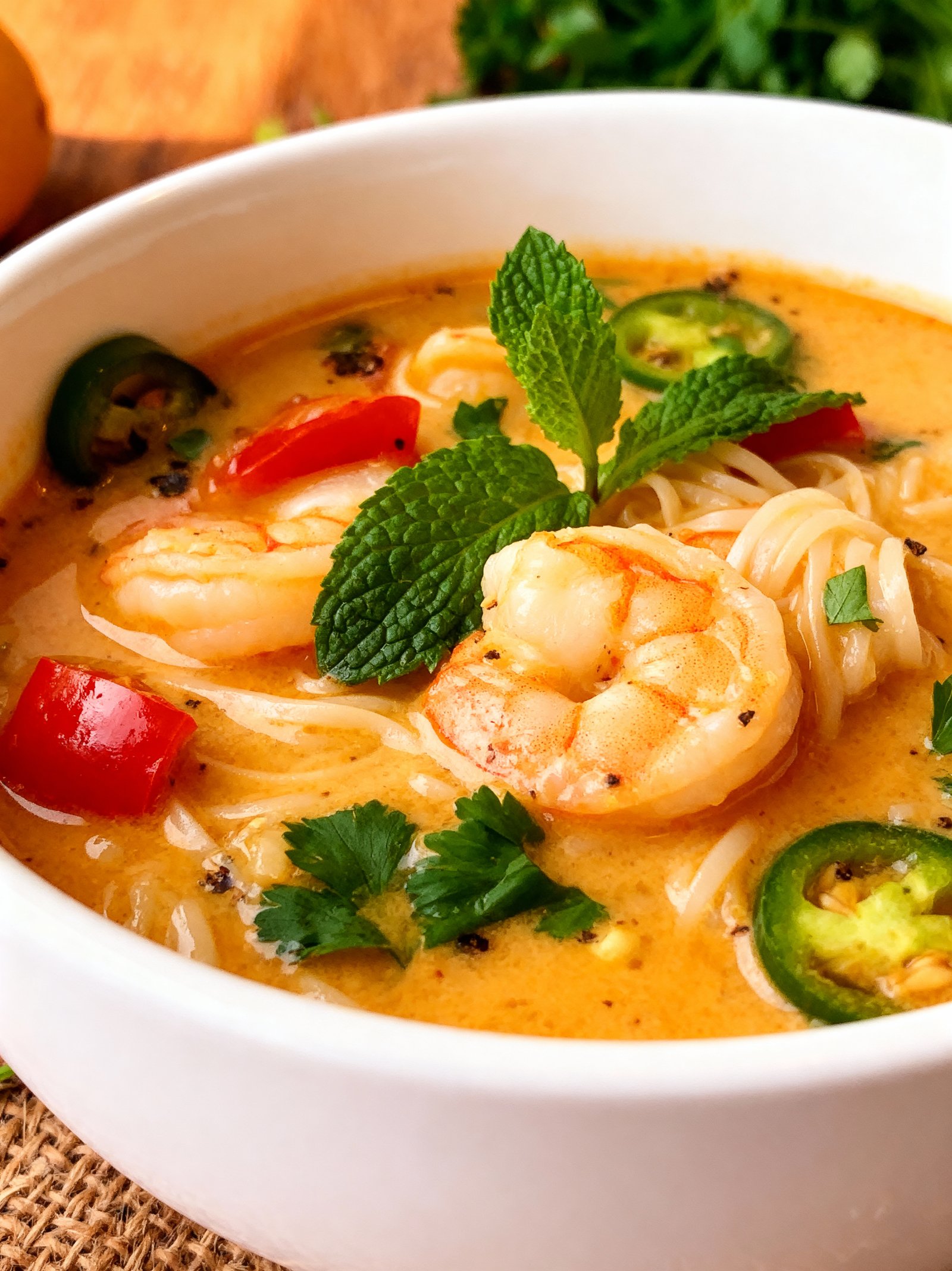 Thai Shrimp Coconut Noodle Soup finished