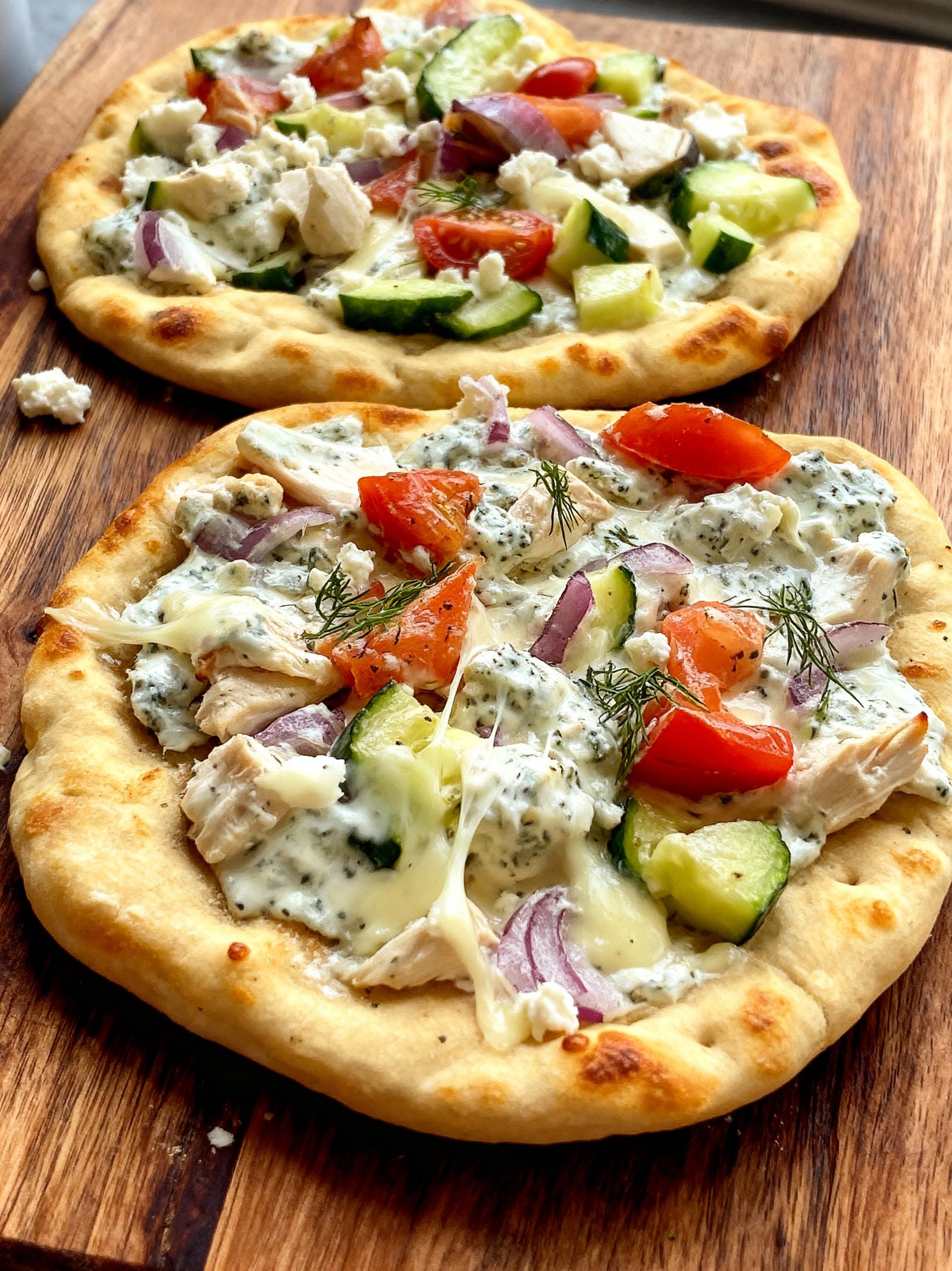 Tzatziki Chicken Naan Pizza finished