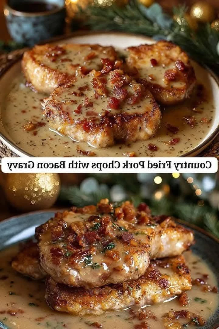 Country Fried Pork Chops with Bacon Gravy finished