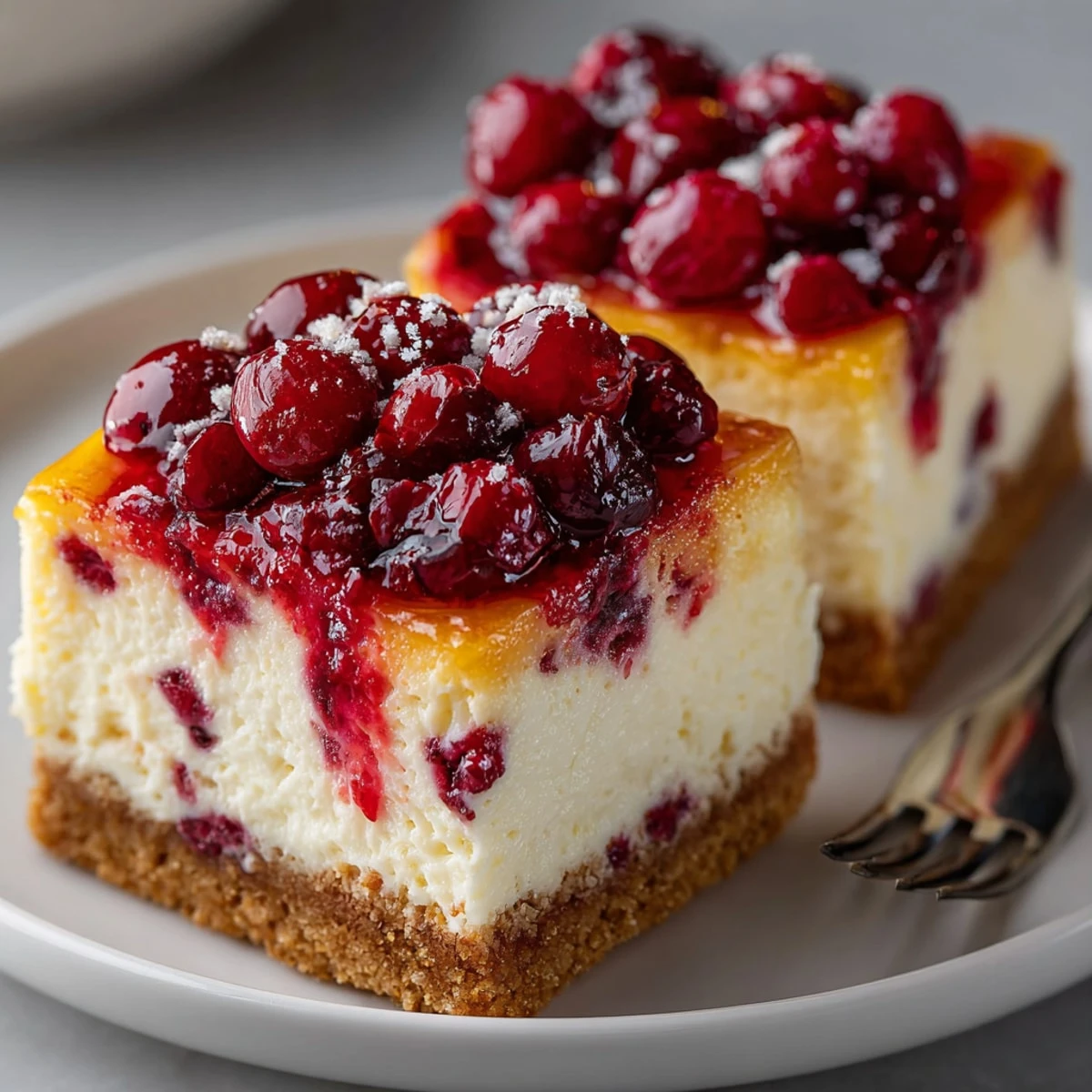 Cranberry Orange Cheesecake Bars finished