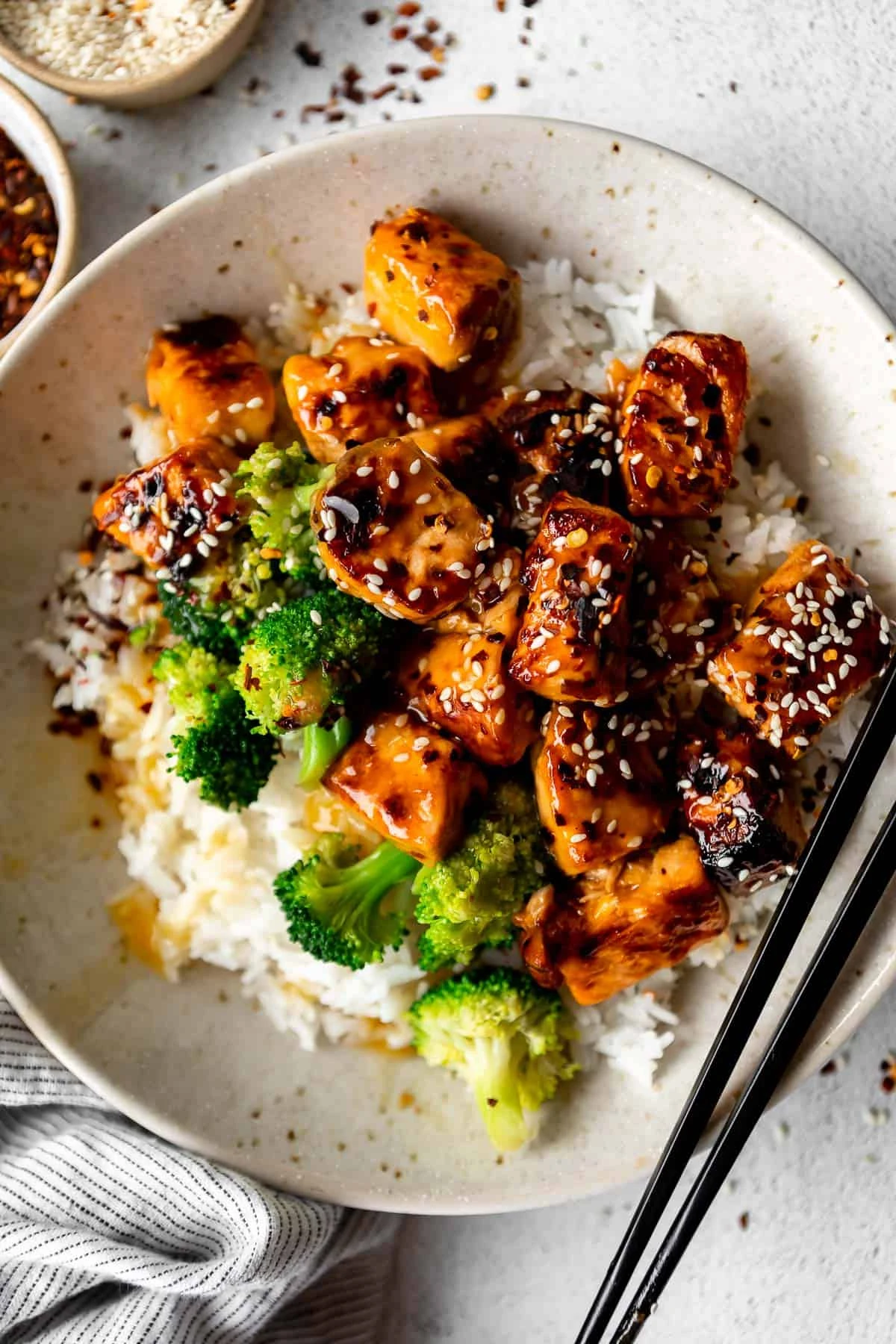 Recipe Title: Crispy Orange Salmon Bowls finished