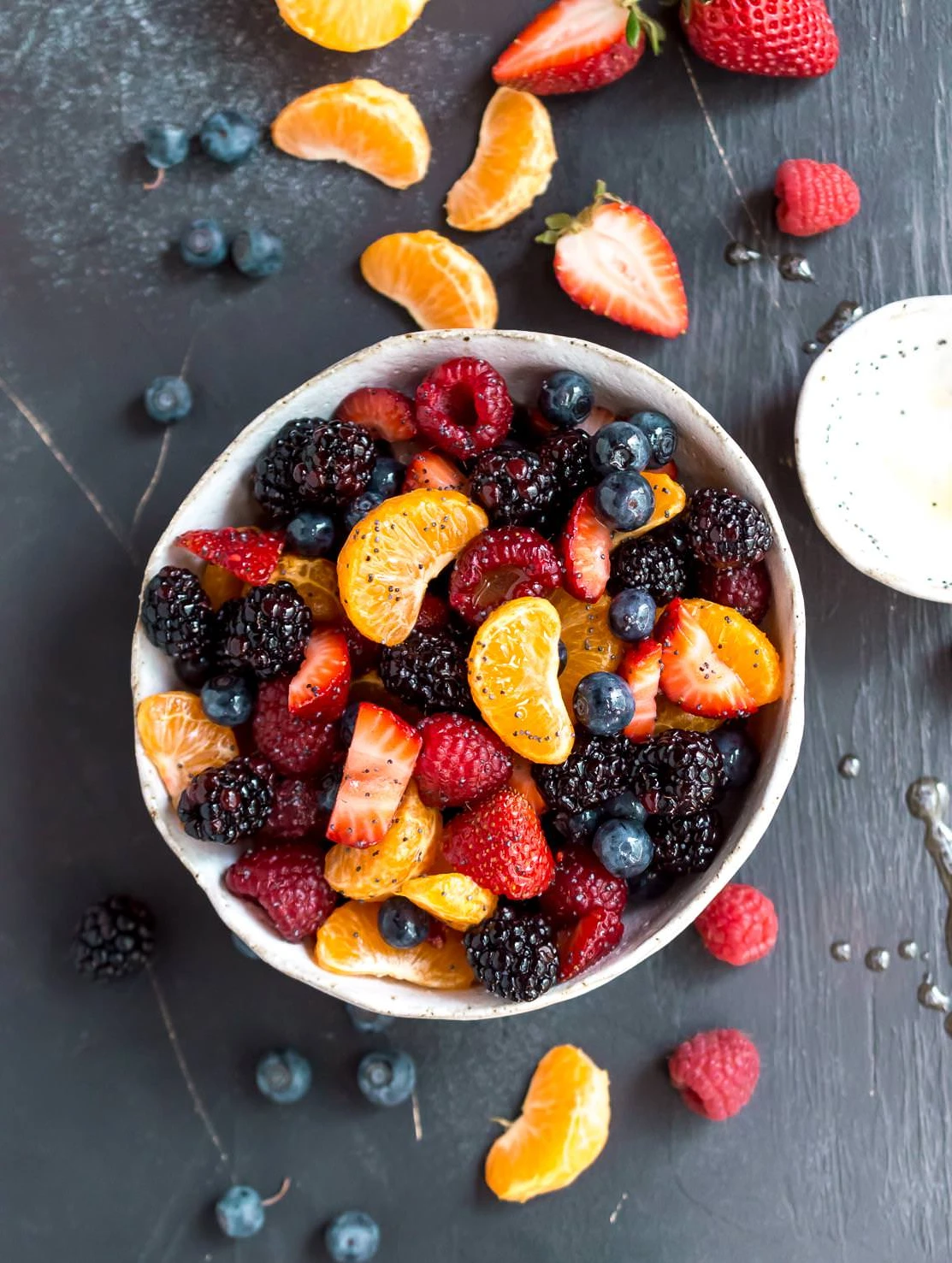 HEALTHY BERRY FRUIT SALAD or orange berry fruit salad with orange poppy seed dressing finished