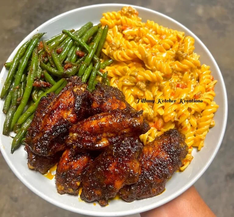 Jerk Wings, Rotel Pasta and Green Beans Recipe