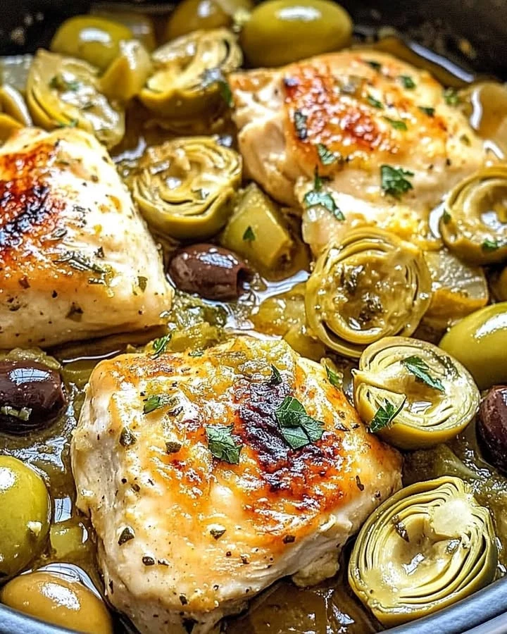 Mediterranean Lemon Chicken with Artichokes & Olives finished