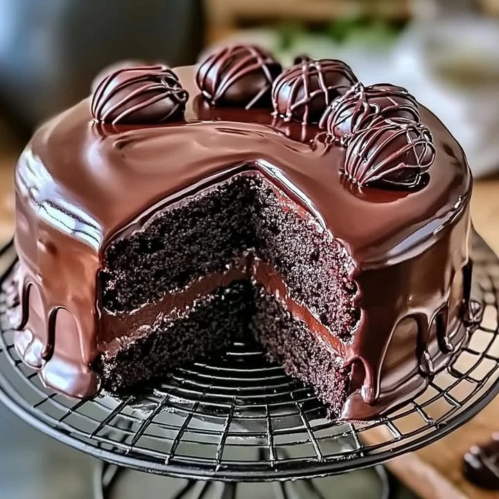 A moist chocolate cake with decadent frosting finished