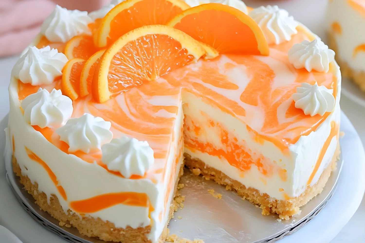 No-Bake Orange Creamsicle Cheesecake finished