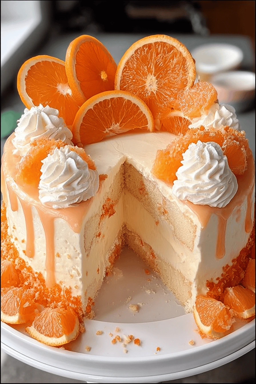 Orange Creamsicle Ice Cream Cake Recipe with Nostalgic Flair finished