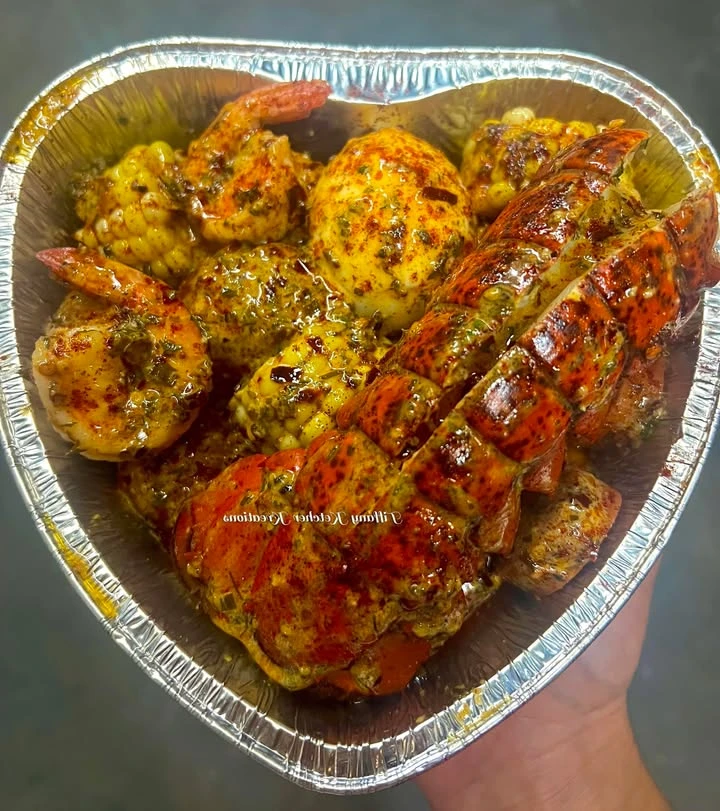 Personal pan seafood boil finished