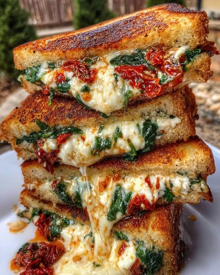 Sun-Dried Tomato, Spinach, and Ricotta Grilled Cheese finished