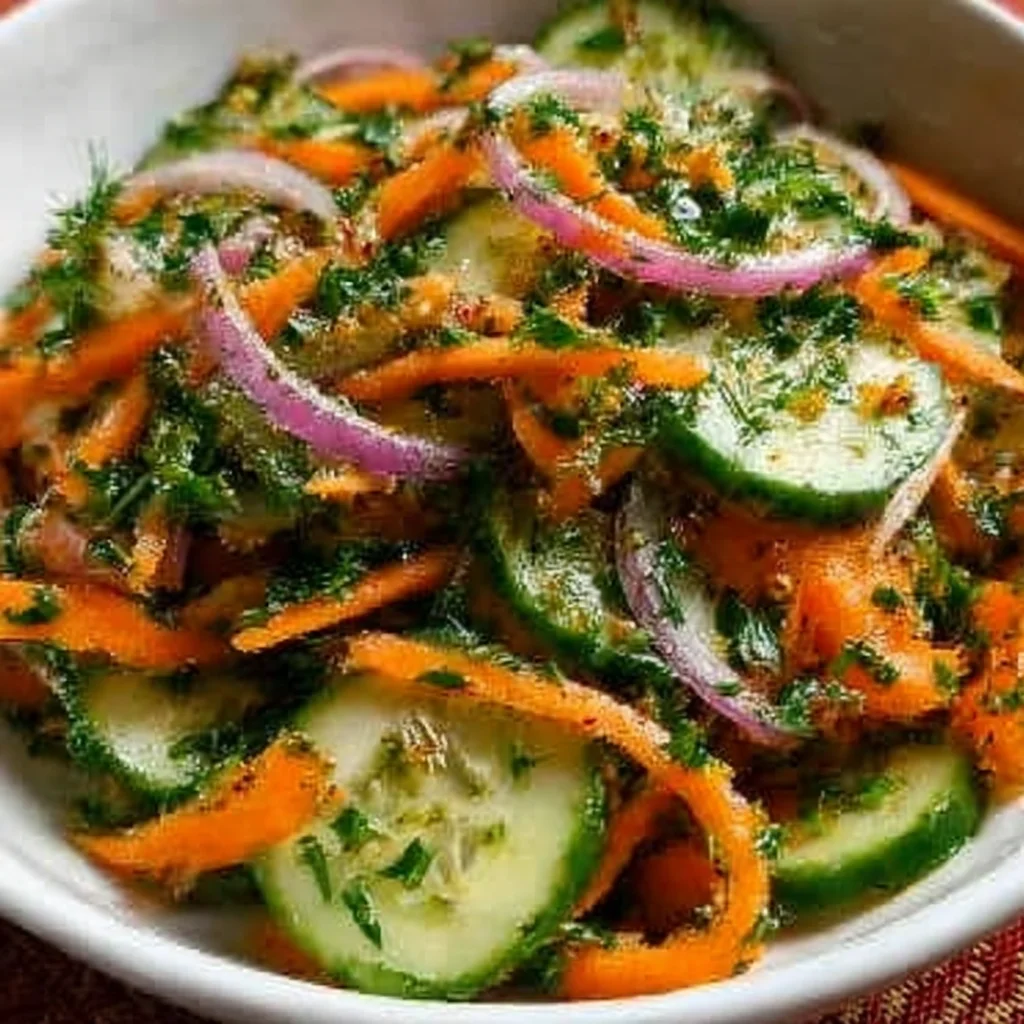 Recipe Title: Crunchy Cucumber, Carrot and Celery Salad step by step