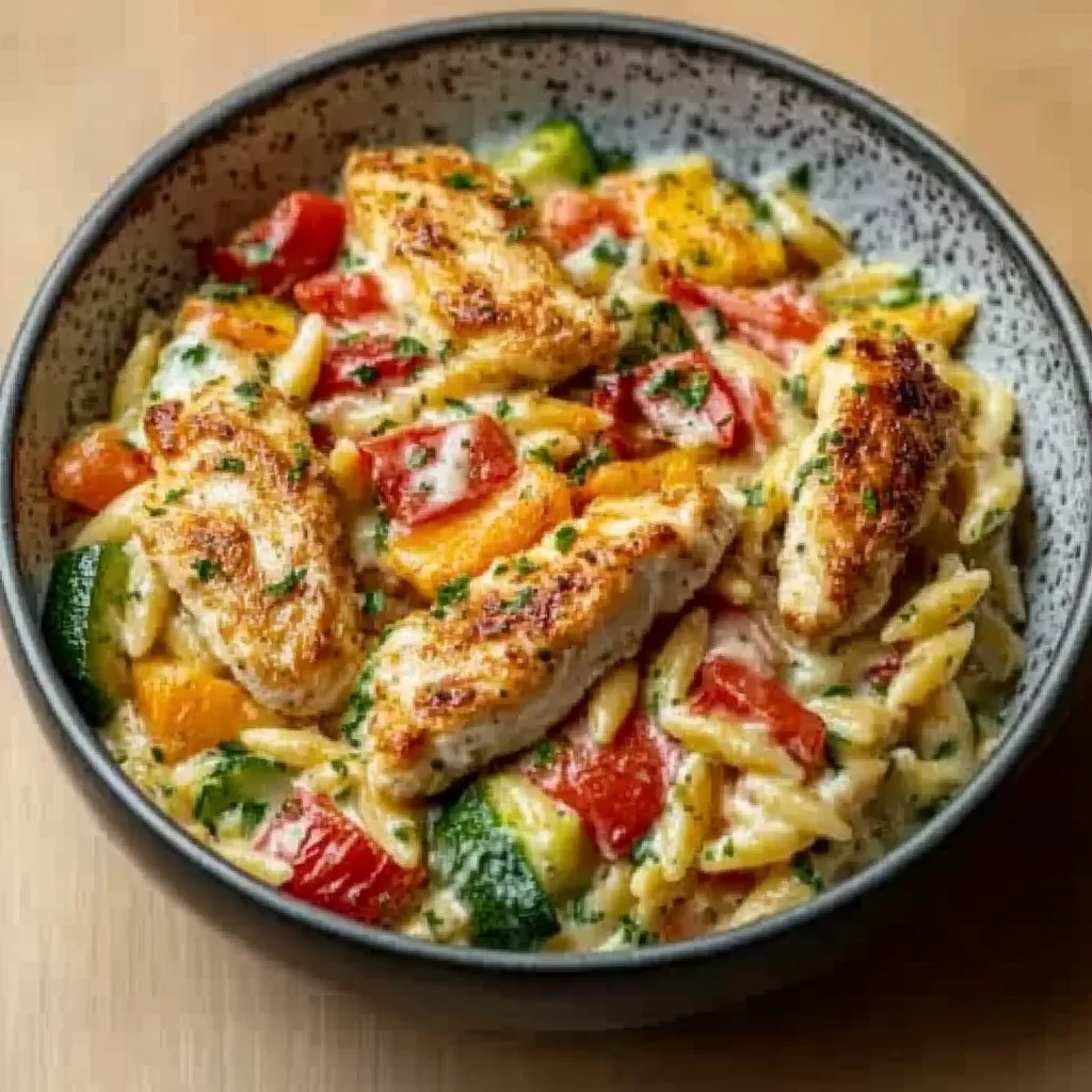 Easy Boursin Orzo Bake: Creamy, One-Pan Dinner with Chicken & Veggies! (Simple Weeknight Meal) step by step